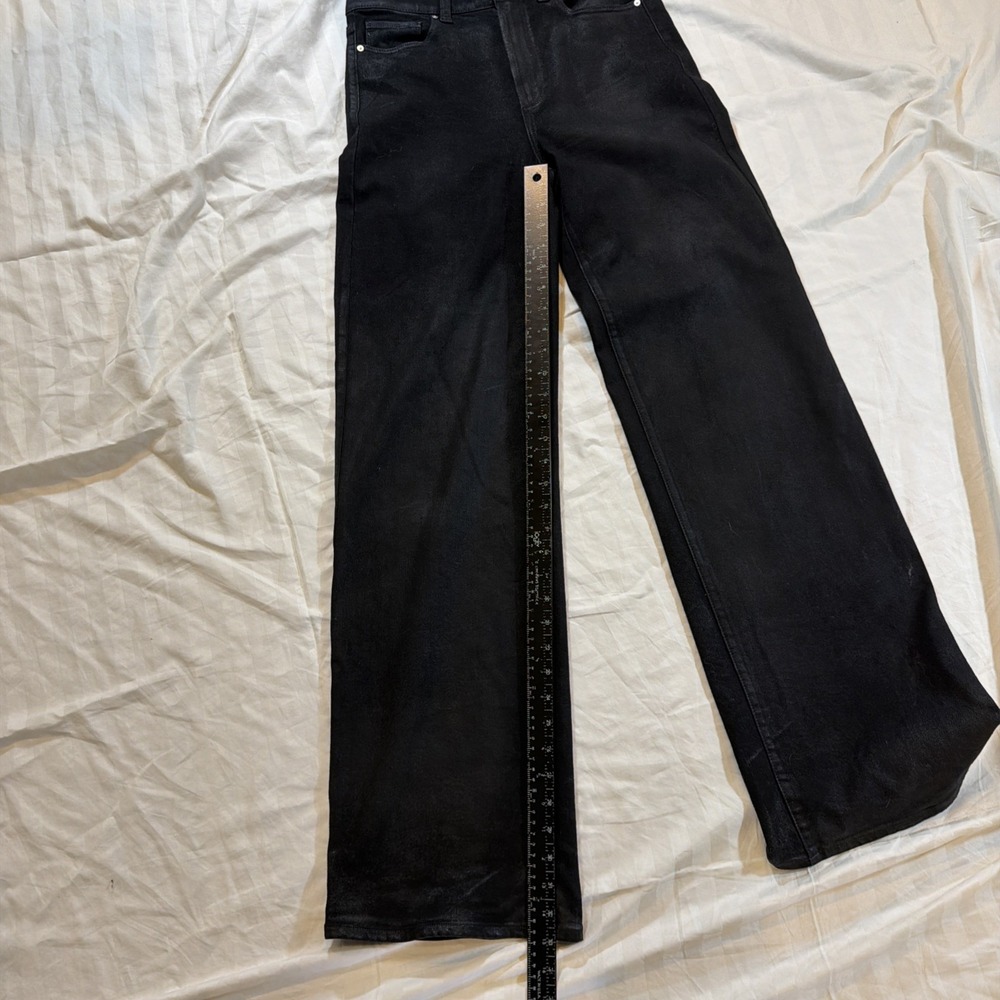 Paige Premium Denim Sasha High Rise Wide Leg Coated Black Jeans 28 29x32 - Picture 12 of 16